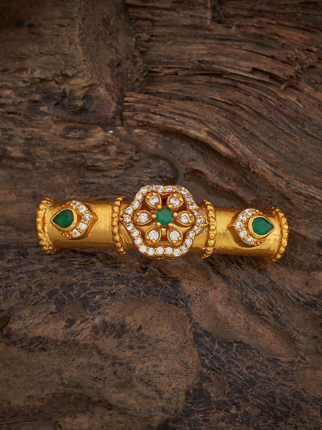 

Kushal's Fashion Jewellery 92.5 Pure Silver Gold-Plated Stone-Studded Bangle