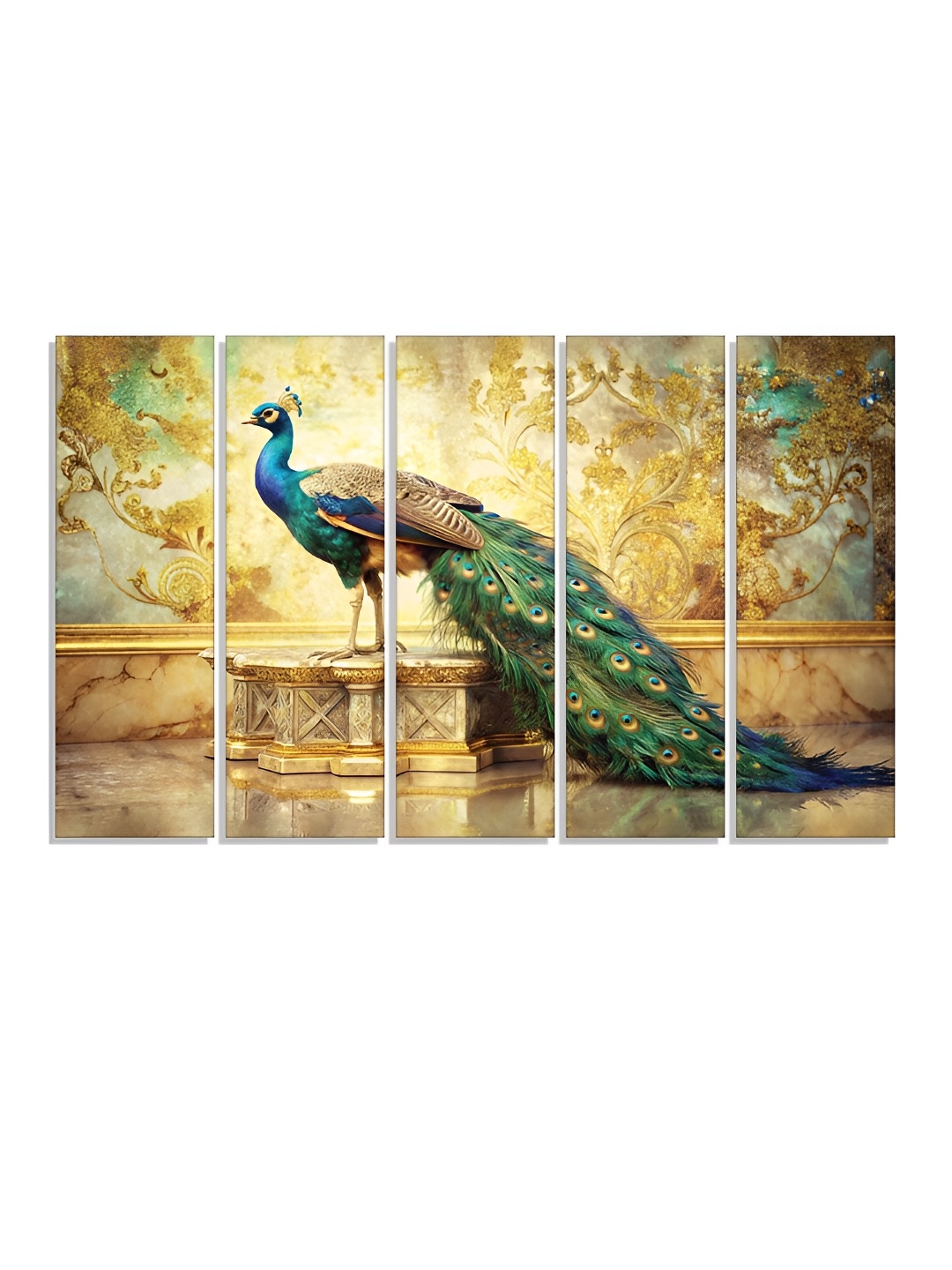 

RANDOM Vinyl Beige & Teal 5 Piece Birds and Animals Canvas Wall Paintings