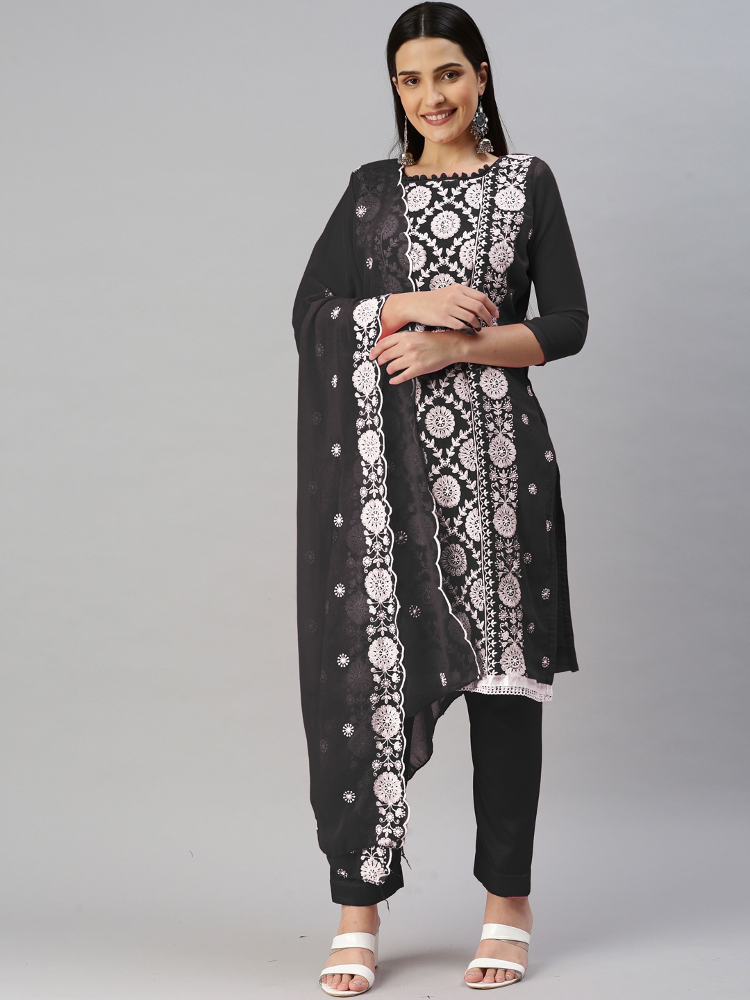 

Maroosh Embroidered Thread Work Unstitched Dress Material, Black