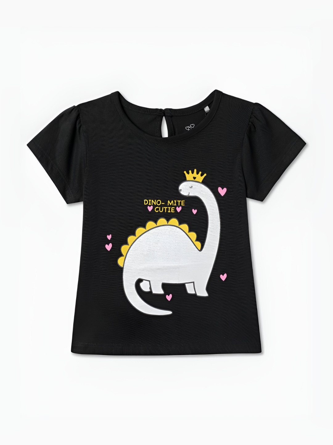 

R&B Girls Graphic Printed Round Neck Cotton T-shirt, Black