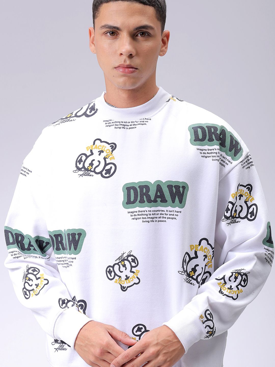 

The Indian Garage Co Men Printed Round Neck Long Sleeves Pullover Sweatshirt, White
