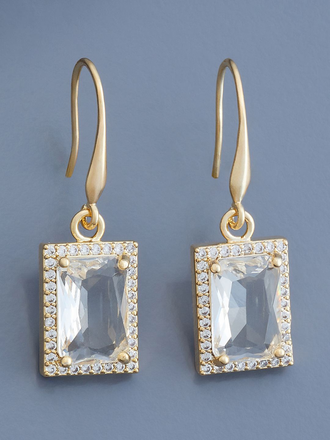 

Kushal's Fashion Jewellery Gold Plated CZ Studded Geometric Drop Earrings