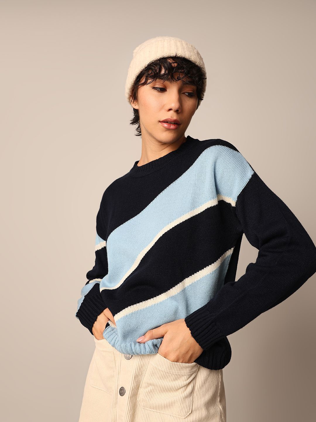 

ONLY Women Colourblocked Long Sleeves Pullover, Black
