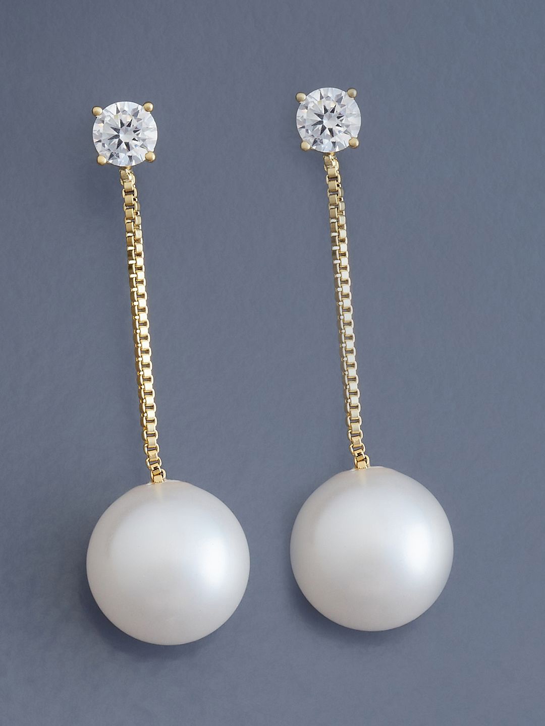 

Kushal's Fashion Jewellery Gold-Plated Cubic Zirconia Studded Geometric Drop Earrings, White