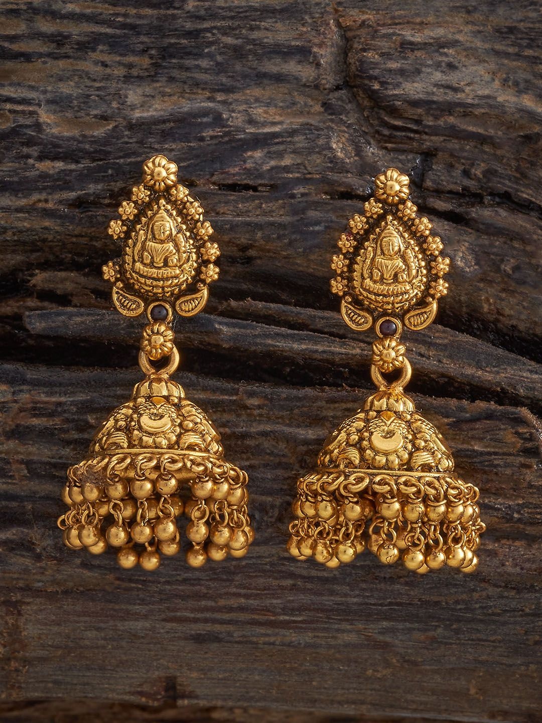 

Kushal's Fashion Jewellery 92.5 Pure Silver Gold Plated Dome Shaped Temple Jhumkas