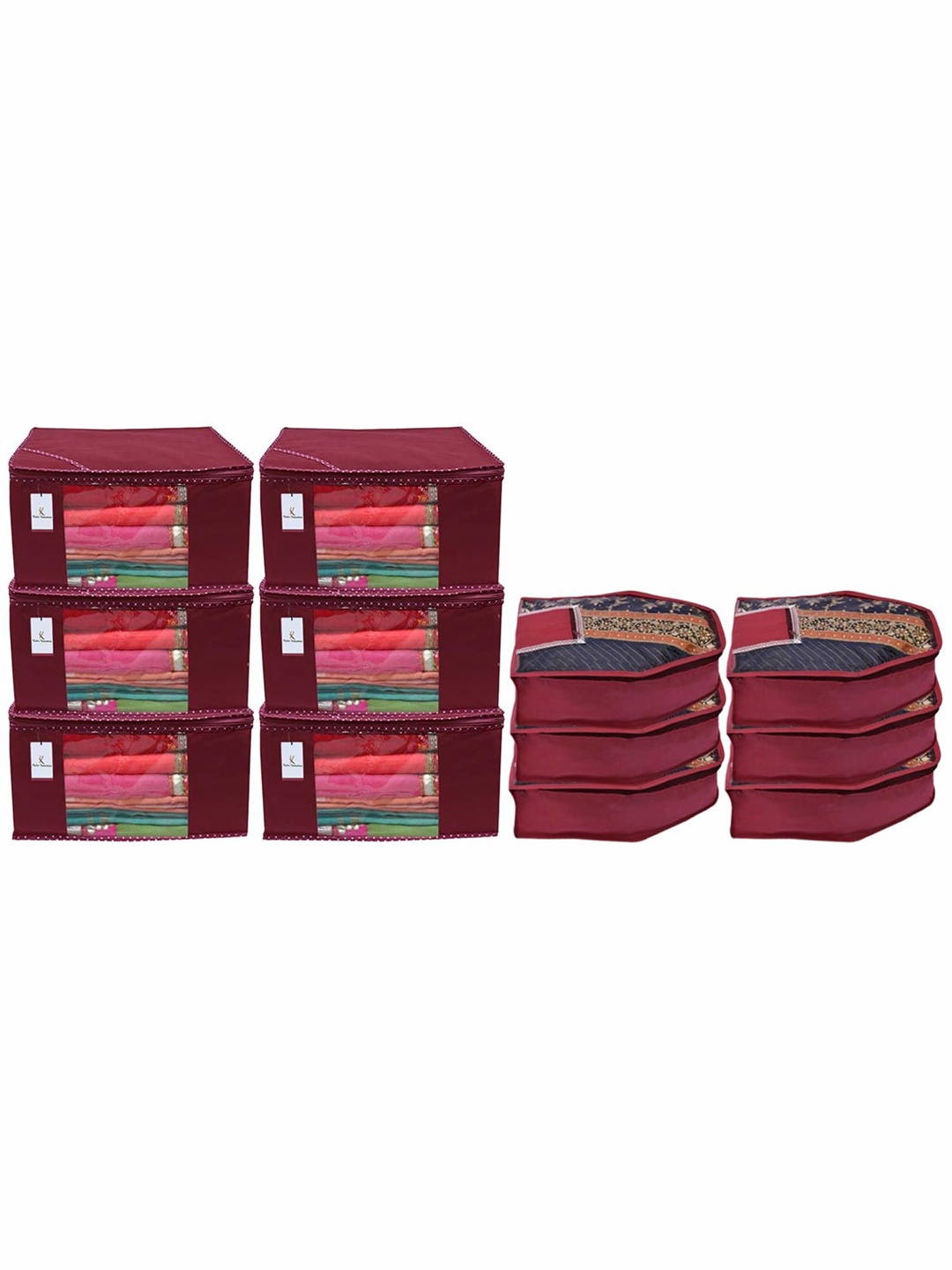 

Kuber Industries Maroon 12 Pieces Printed Saree Cover & Blouse Cover
