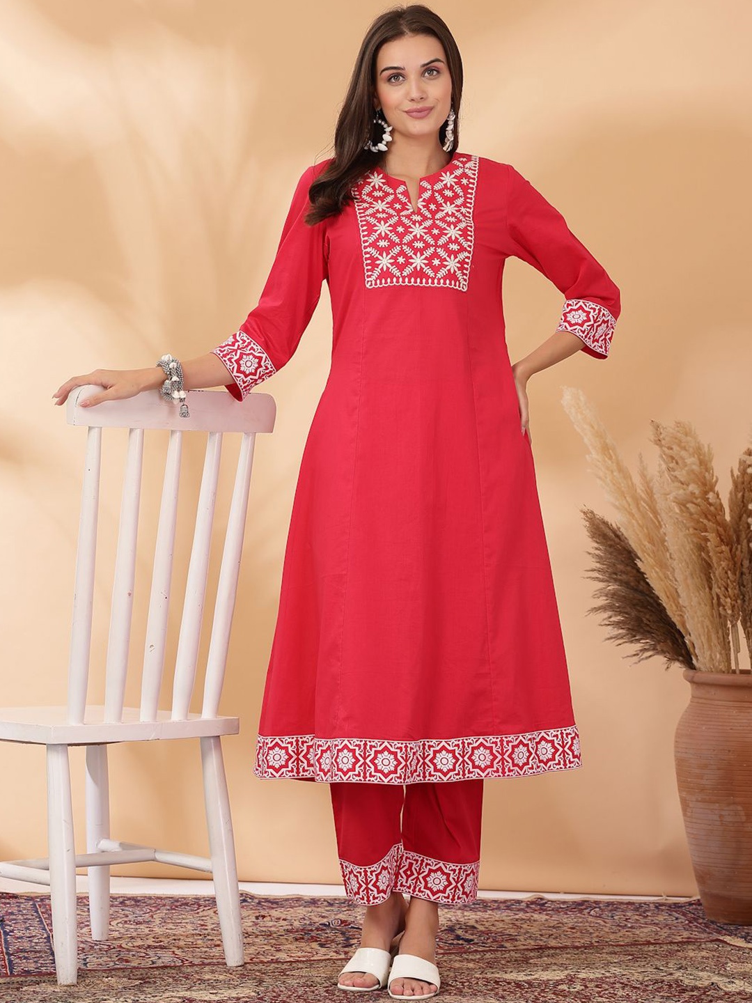 

Nayam By Lakshita Floral Embroidered Thread Work Kurta with Trouser, Pink