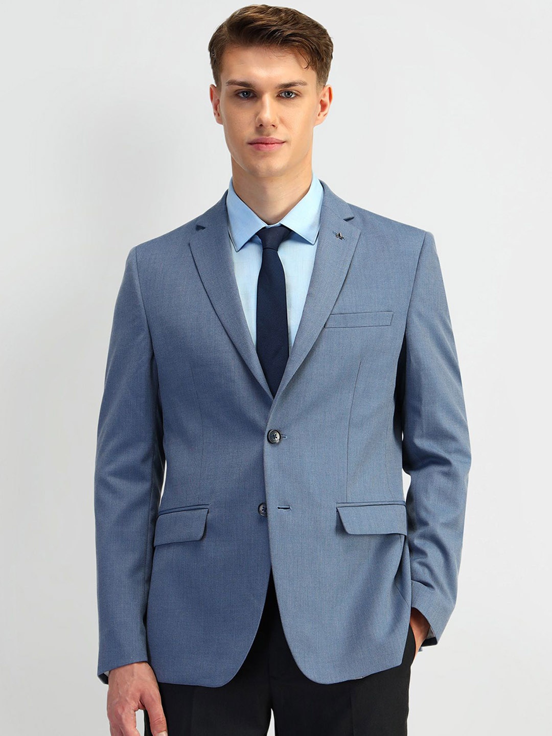 

Arrow Self Design Self Design Slim-Fit Single Breasted Blazers, Blue