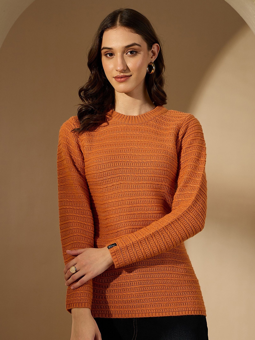 

CREATIVE LINE Self Design Winter Top, Tan
