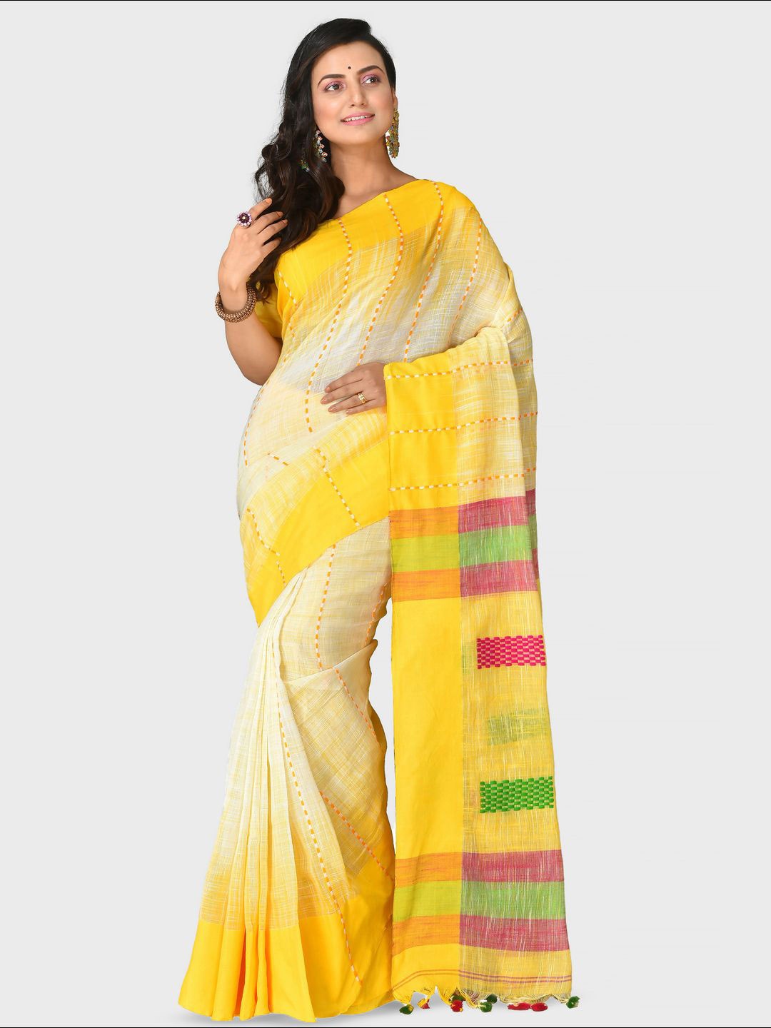 

Crochetin Woven Design Pure Cotton Saree, Yellow