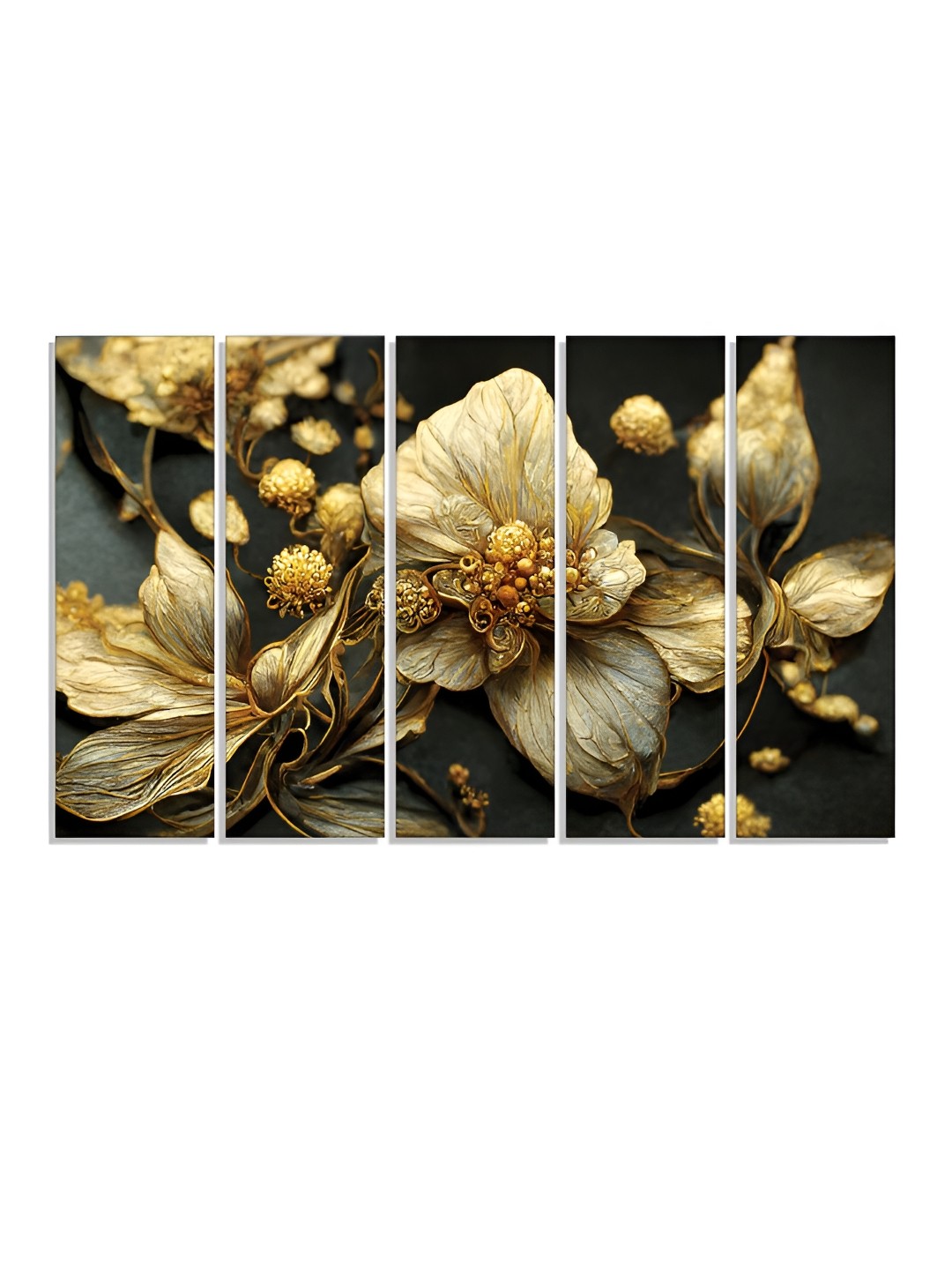 

RANDOM Vinyl Black & Gold-Toned 5 Piece Floral Canvas Wall Paintings