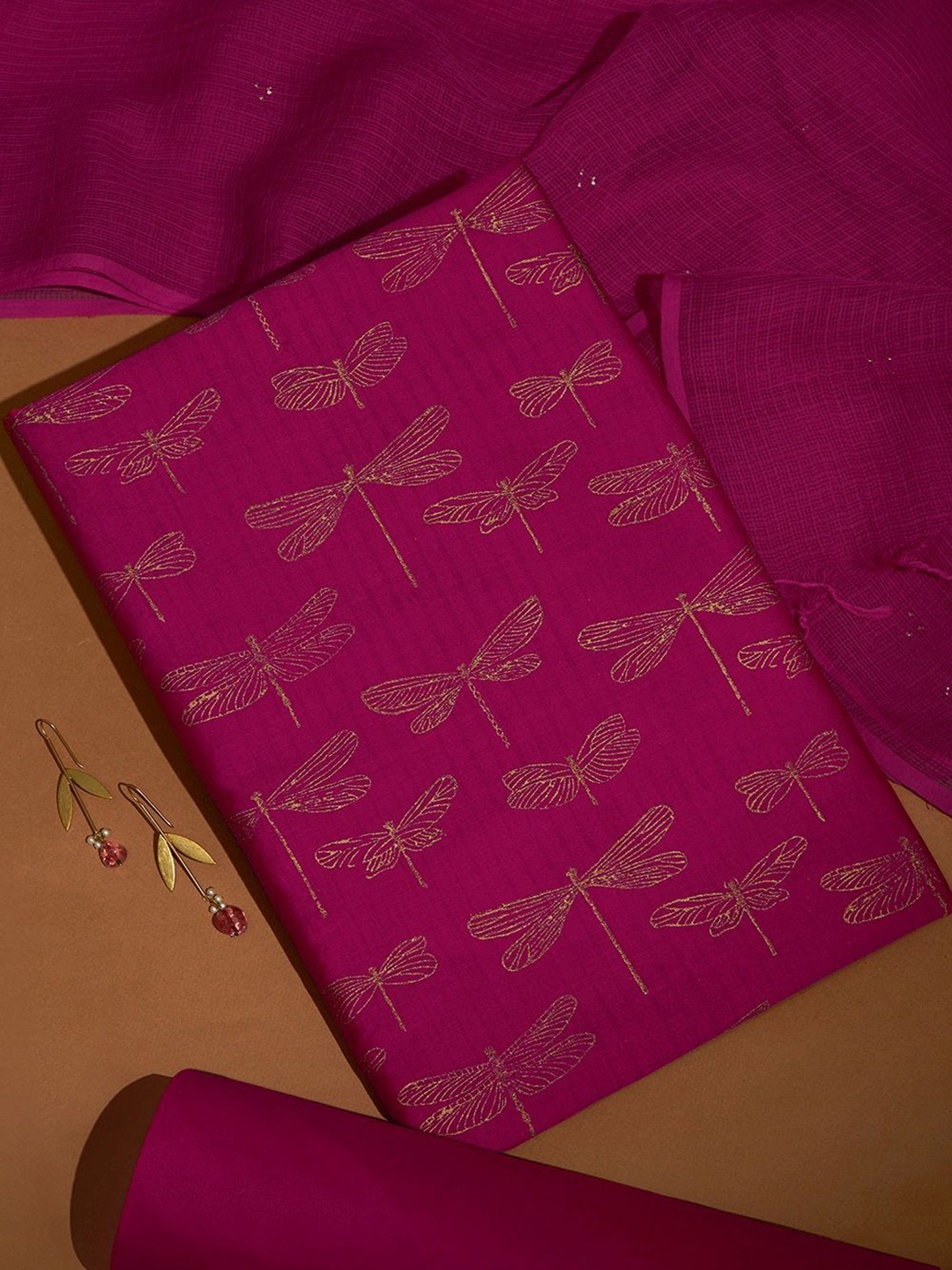 

Taneira Geometric Block Printed Pure Silk Cotton Unstitched Dress Material, Pink