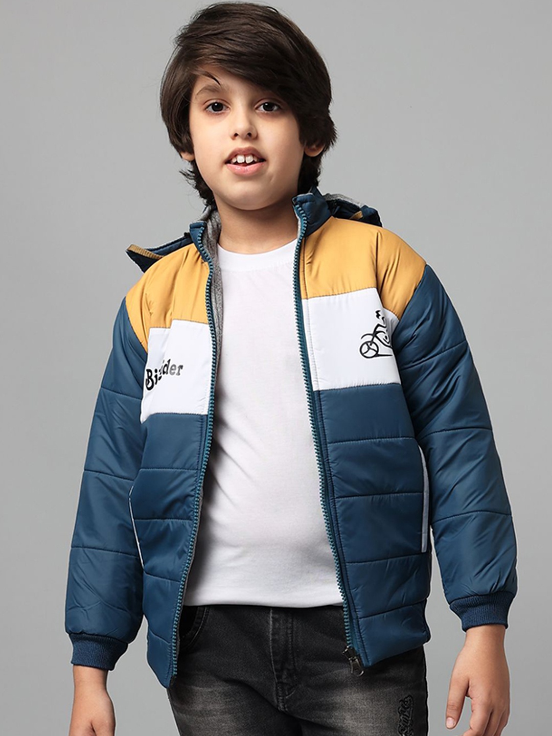 

Anixa Boys Mock Collar Colourblocked Casual Padded Jacket, Blue