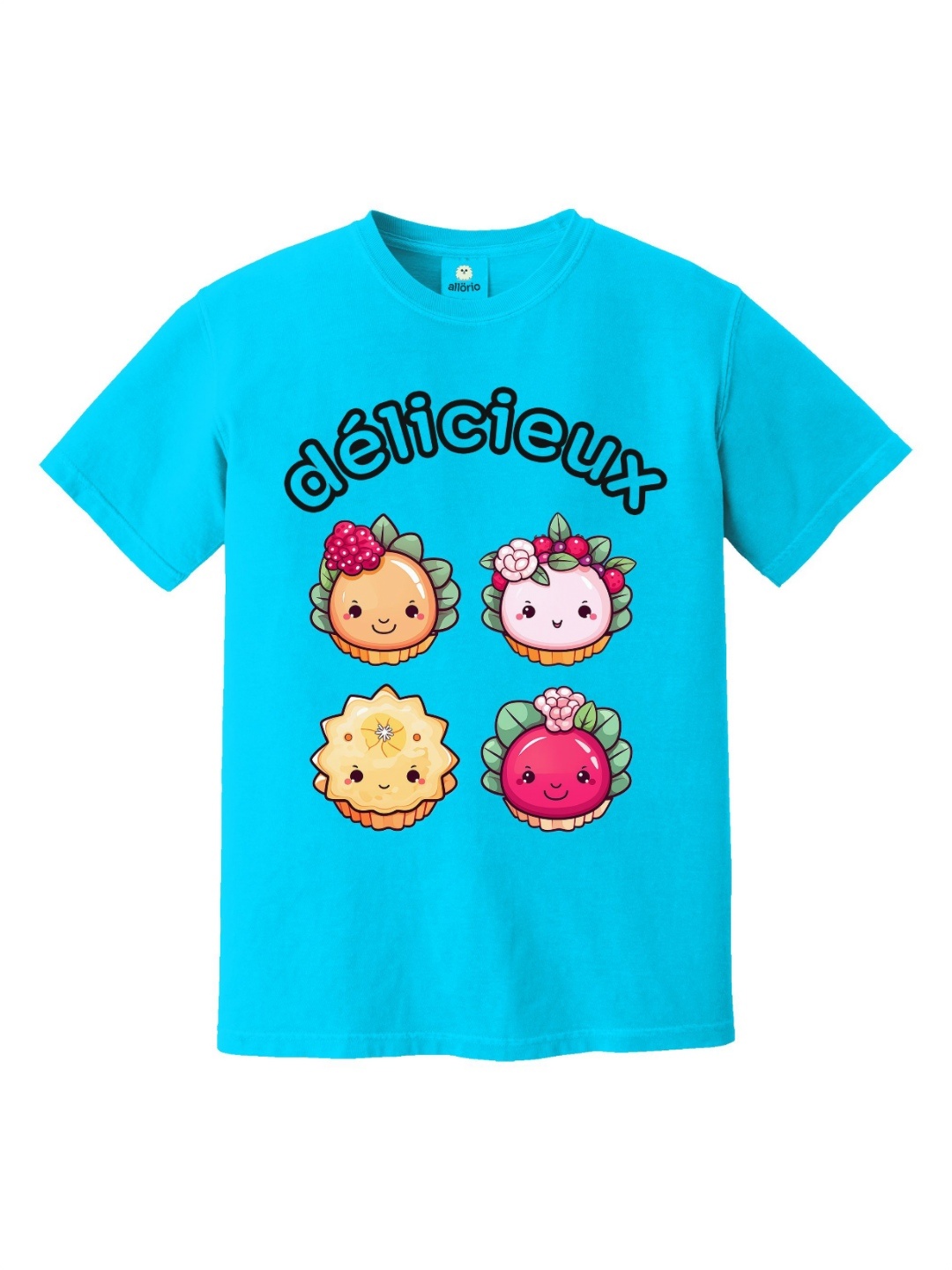 

allorio kids Girls Printed Pure Cotton Applique T-shirt, Blue
