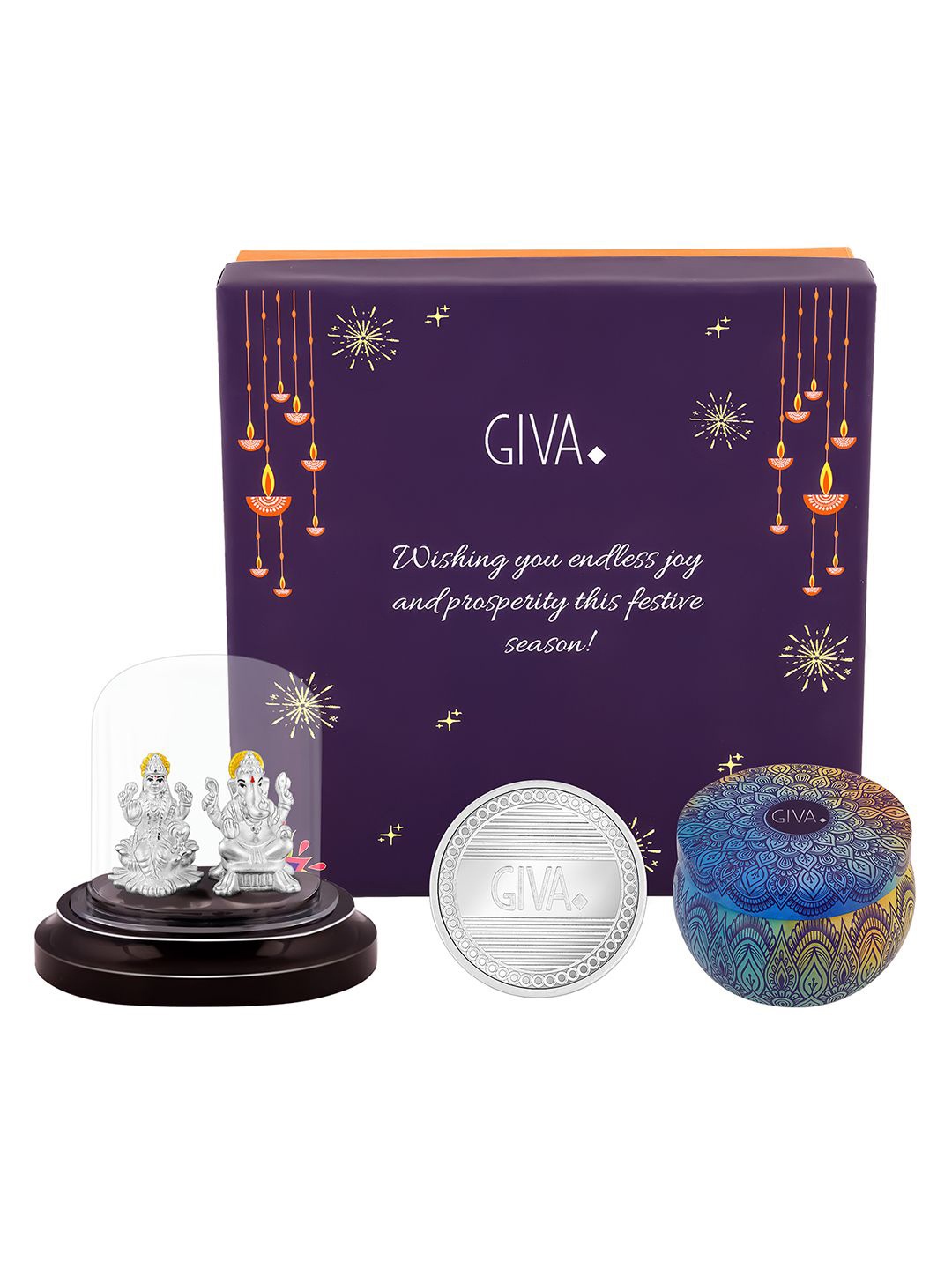 

GIVA Silver Toned & Blue 3Pcs 925 Sterling Silver Coin Idol & Candle Gifts Set