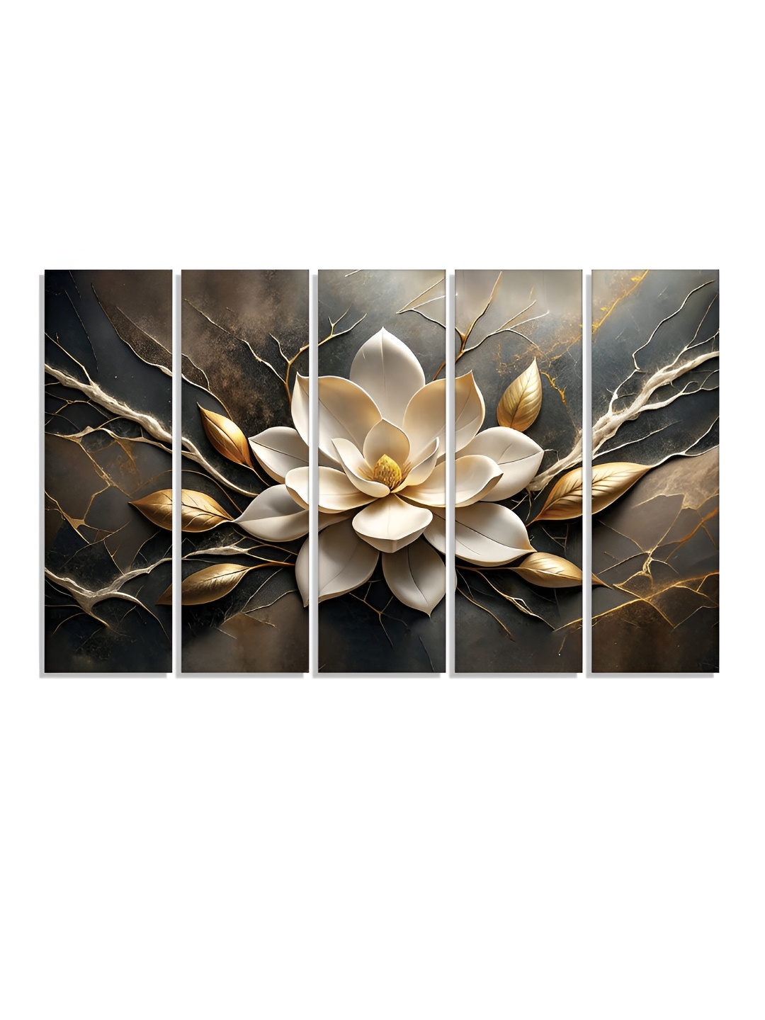 

RANDOM White & Brown 5 Piece Canvas Floral and Botanical Wall Paintings