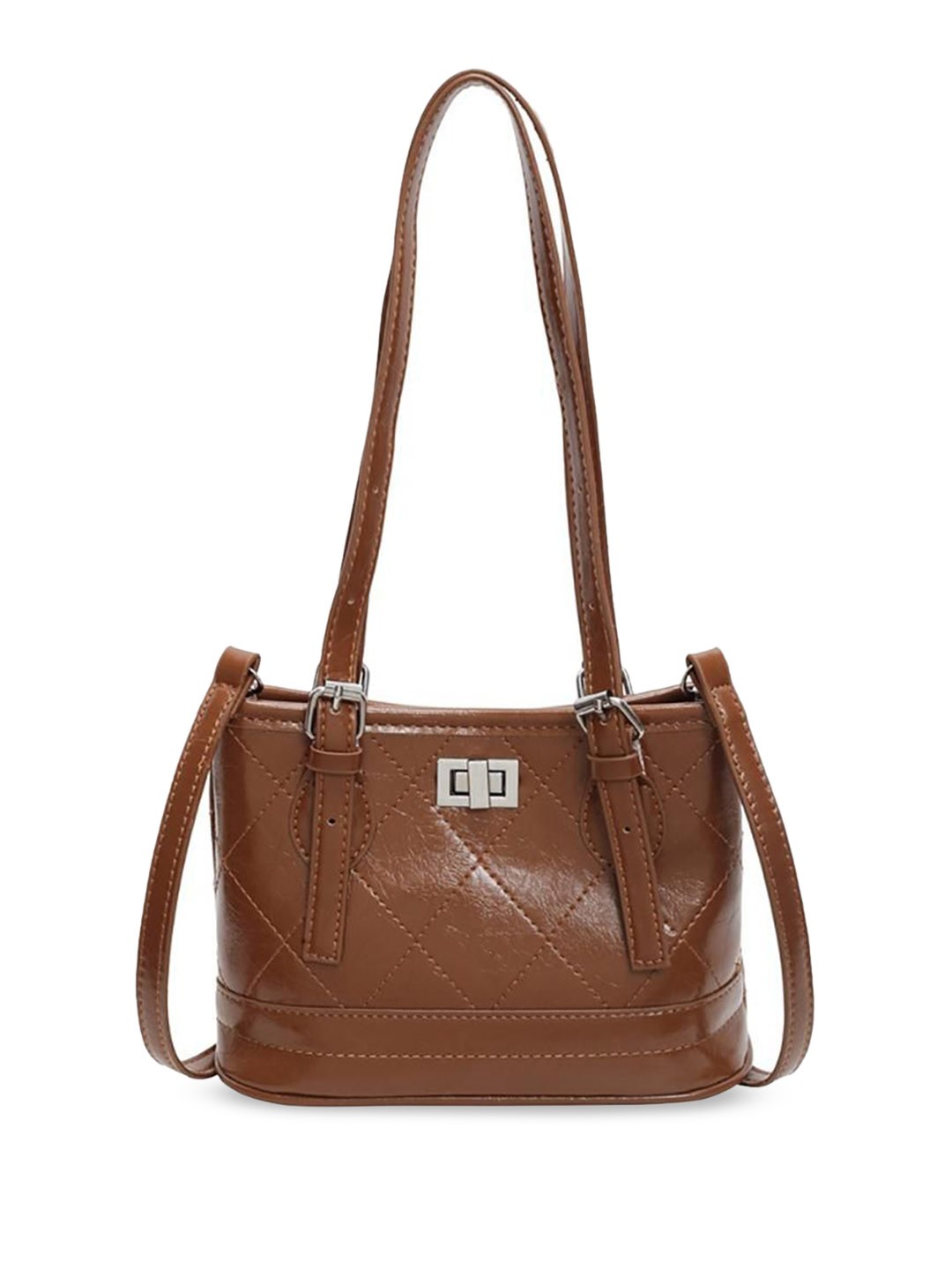 

StyleCast x Revolte Women Geometric Textured Structured Satchel Bag, Brown