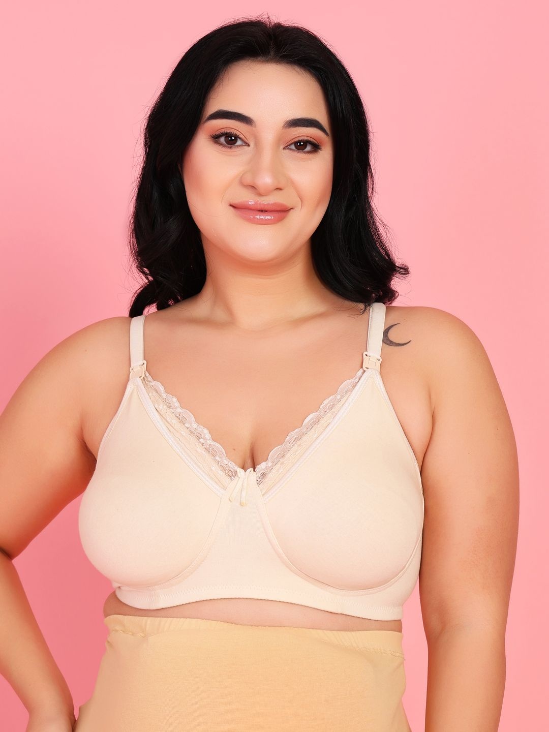 

Da Intimo Women Maternity Full Coverage Cotton Lacey Bra, Beige