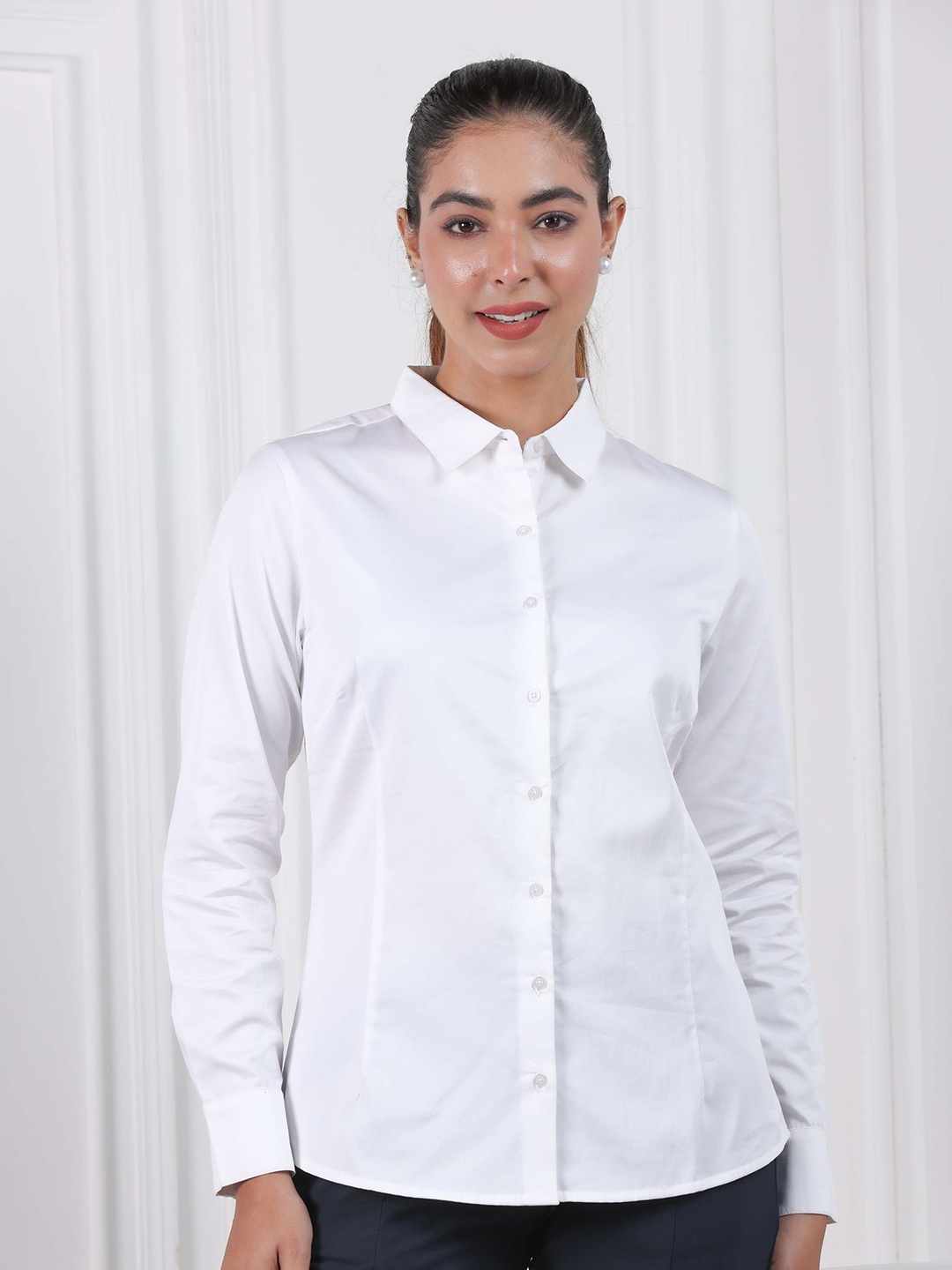 

Mlada Women Regular Formal Cotton Shirts, White