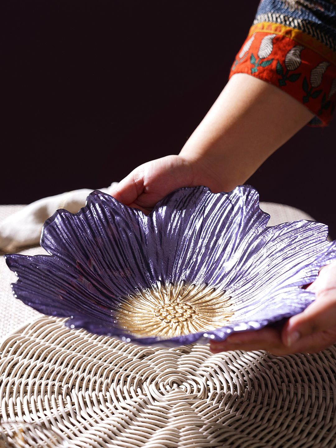 

Pure Home and Living Purple & Gold Toned Textured Glossy Bowl