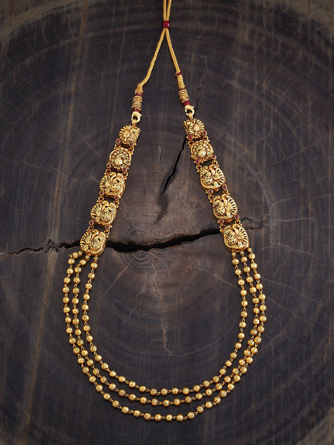 

Kushal's Fashion Jewellery 92.5 Pure Silver Gold-Plated Stone Studded Layered Necklace