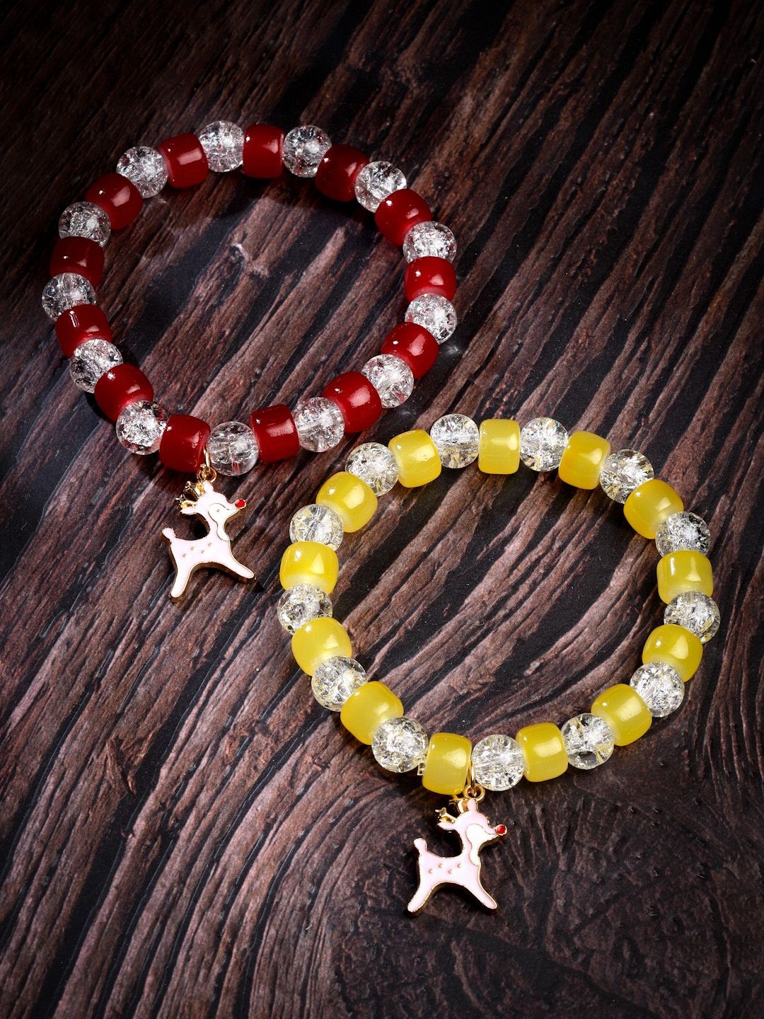 

Stoln Girls Set Of 2 Crystals Beaded Charm Bracelet, Yellow