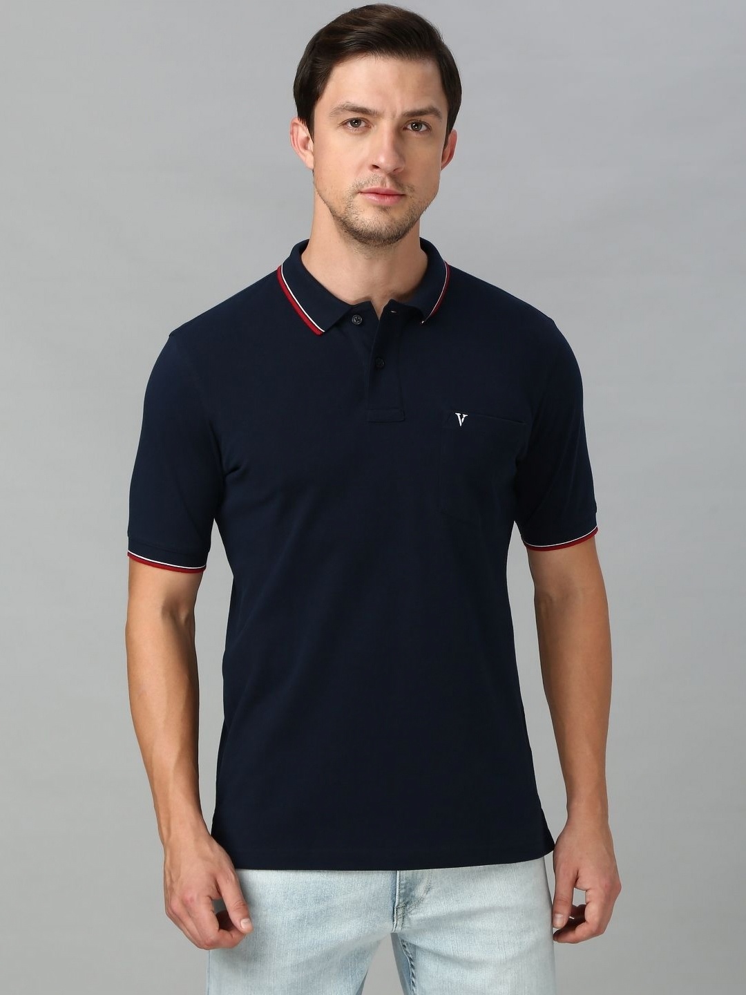 

Van Heusen Men Solid Polo Collar Pure Cotton T-shirt, Navy blue
