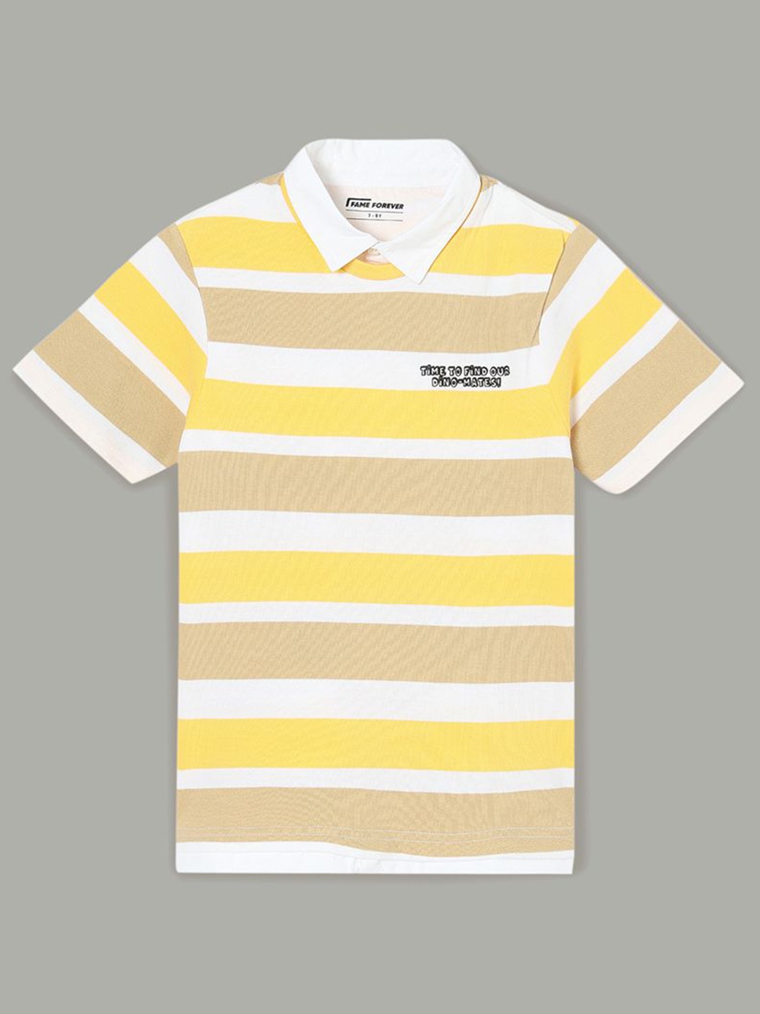 

Fame Forever by Lifestyle Boys Striped Polo Collar Cotton T-shirt, White