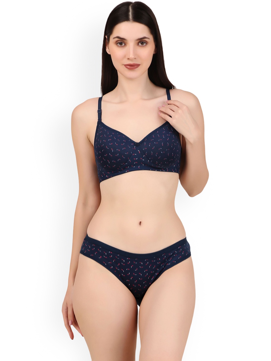 

Piylu Women Lightly Padded Lingerie Set, Navy blue