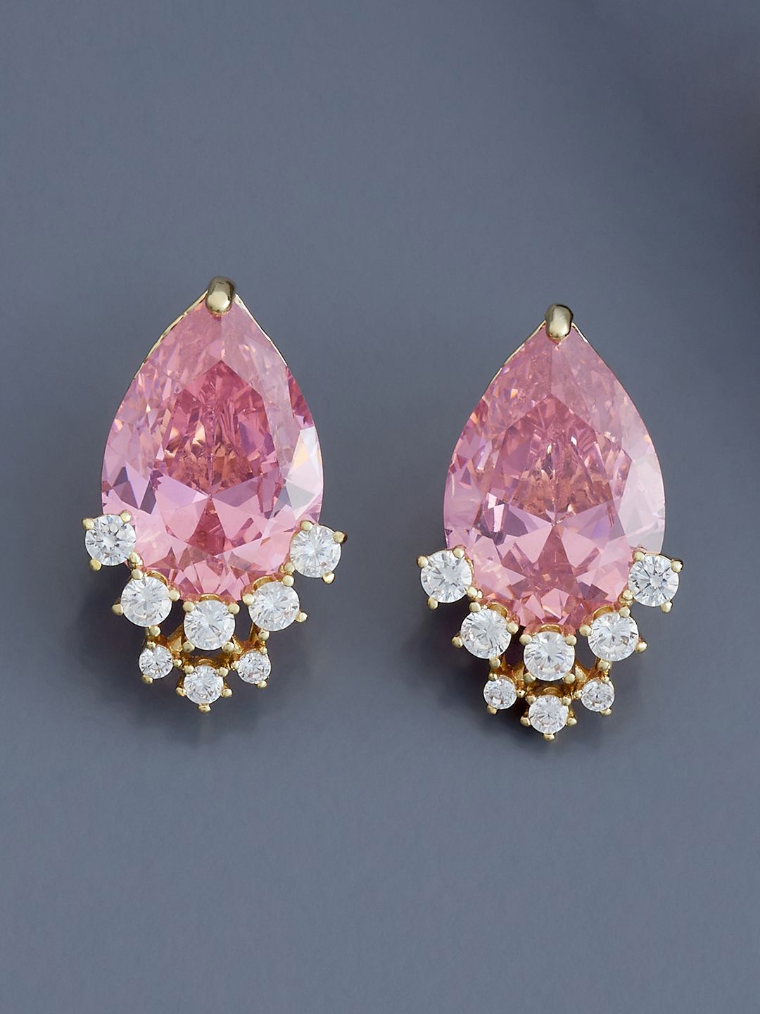 

Kushal's Fashion Jewellery Gold-Plated Cubic Zirconia Studded Teardrop Shaped Studs, Pink