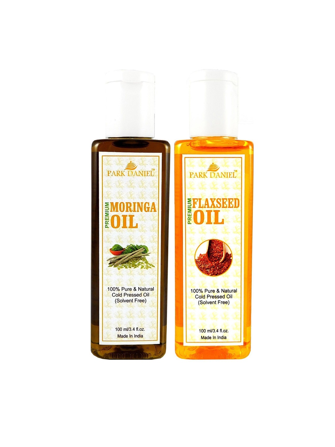 

Park Daniel Set Of 2 Cold Pressed Flaxseed & Moringa Oil For Skin & Hair- 100 ml Each, Transparent