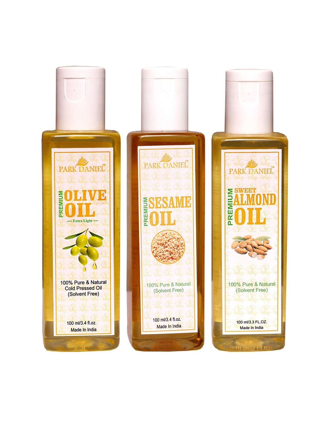 

Park Daniel Set Of 3 Olive, Sweet Almond & Sesame Oil - 100 ml Each, Transparent