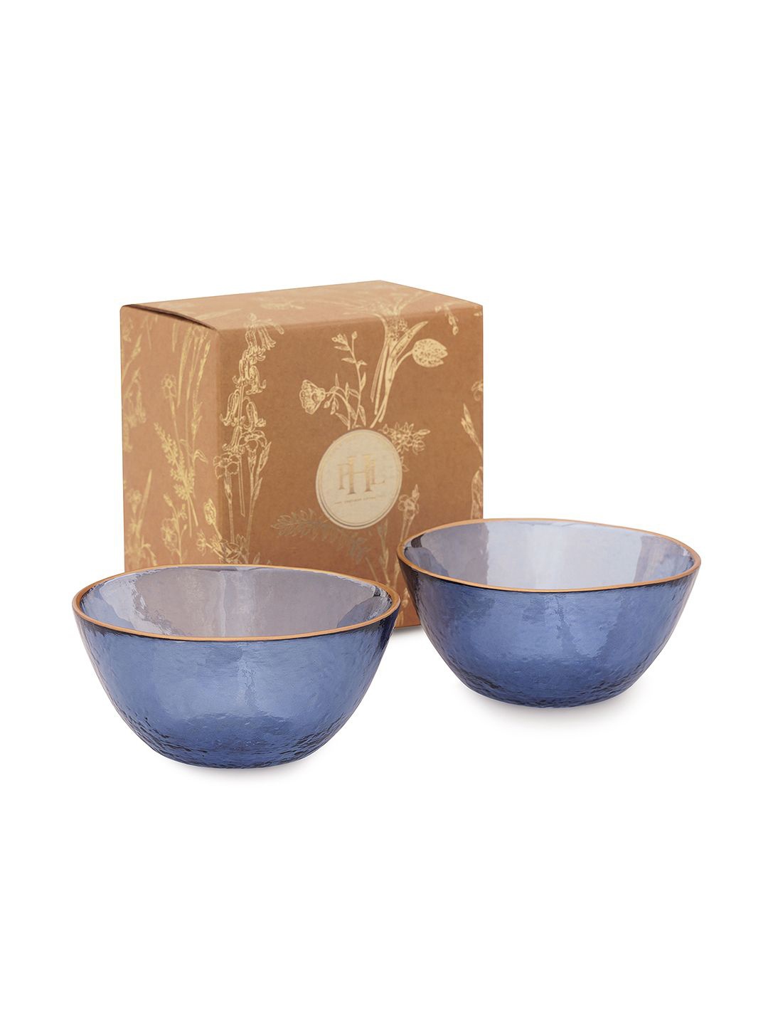 

Pure Home and Living Blue & Gold Toned 2 Pieces Textured Rim Detail Bowls