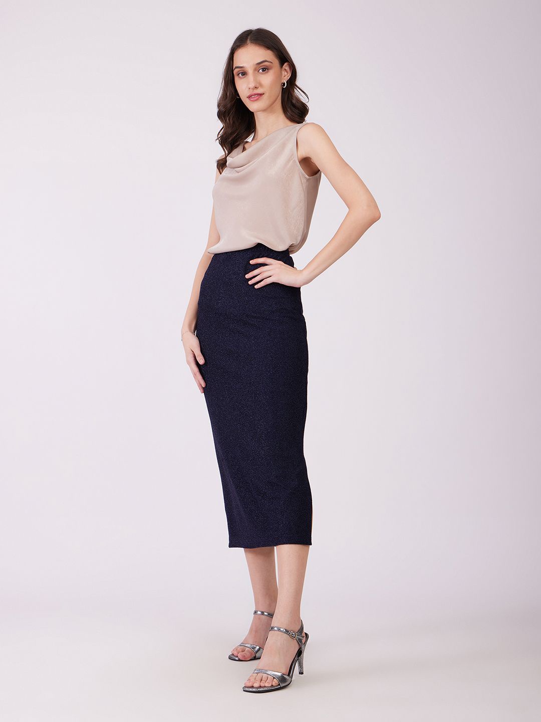 

FableStreet Women Pencil Midi Skirts, Navy blue