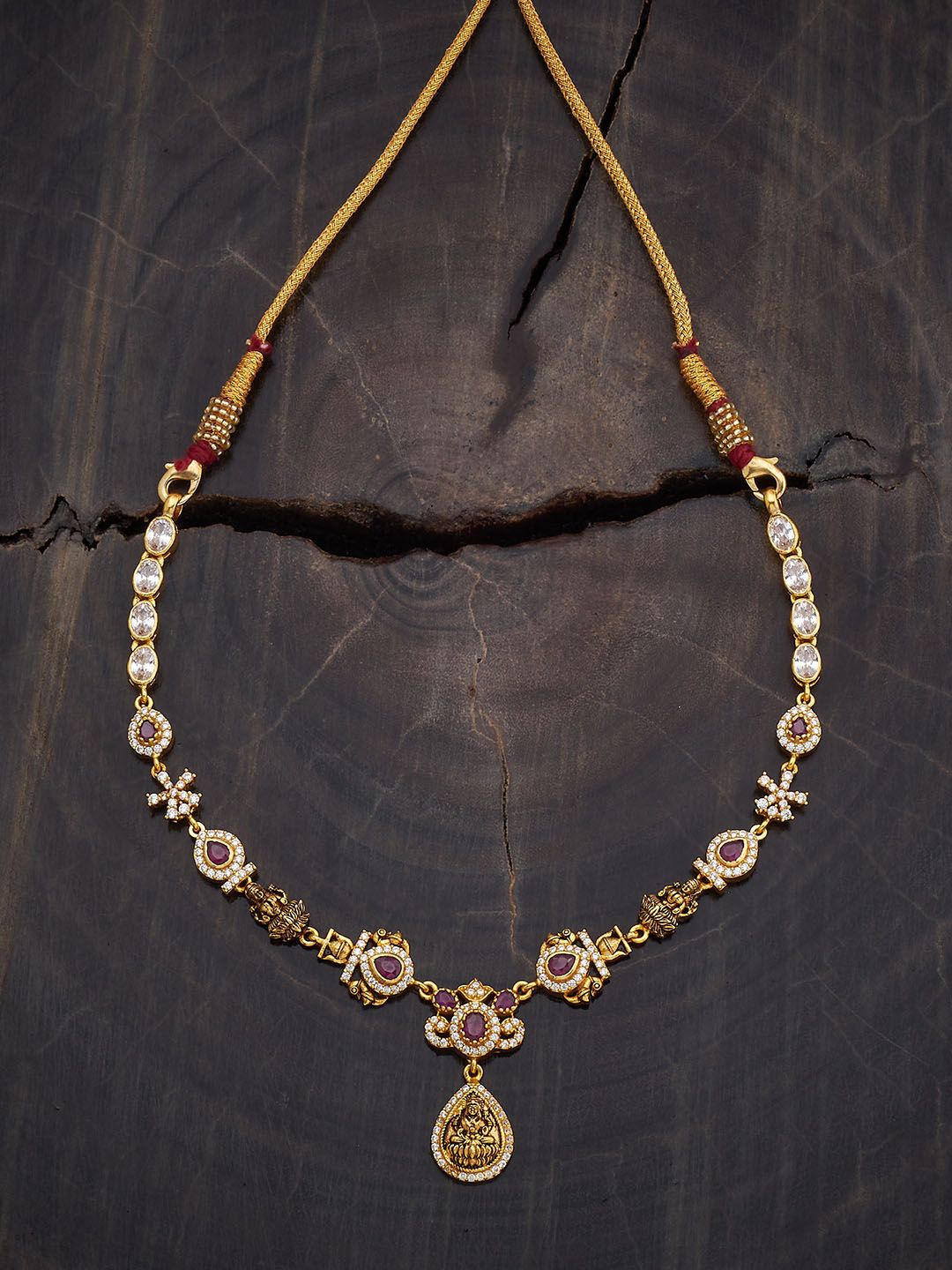 

Kushal's Fashion Jewellery Silver 92.5 Pure Silver Gold-Plated Lakshmi Goddess Necklace
