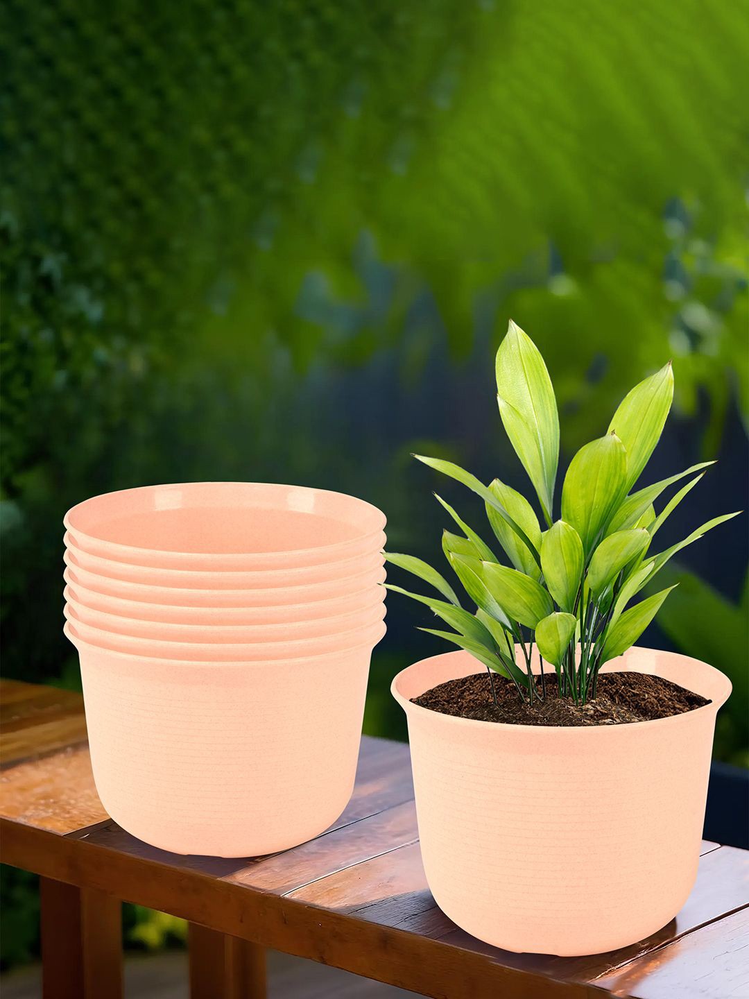 

Kuber Industries Peach-Colored 8 Pieces Textured Planters With Plate