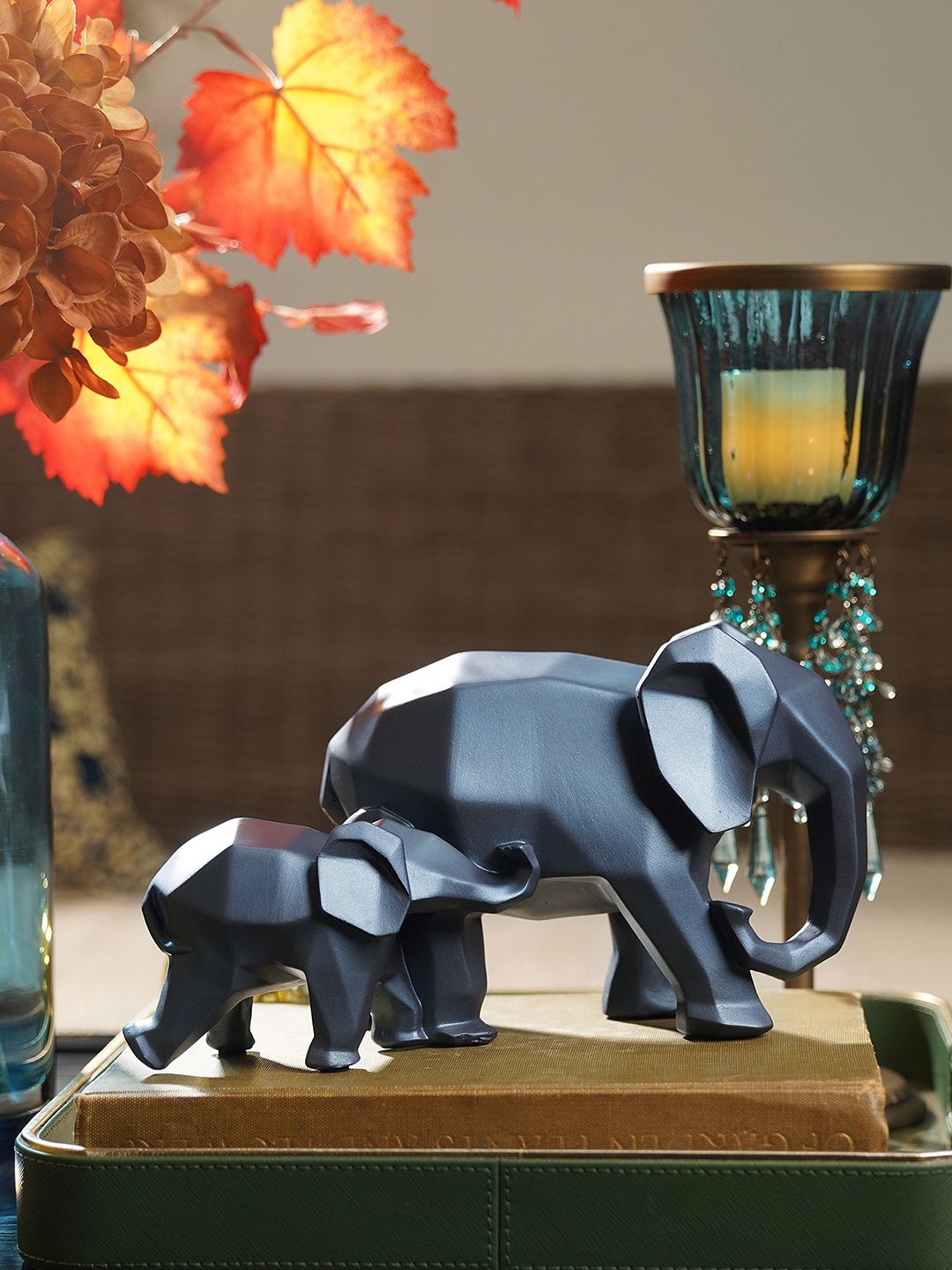 

Pure Home and Living Blue Mother & Baby Elephant Figurine Showpiece