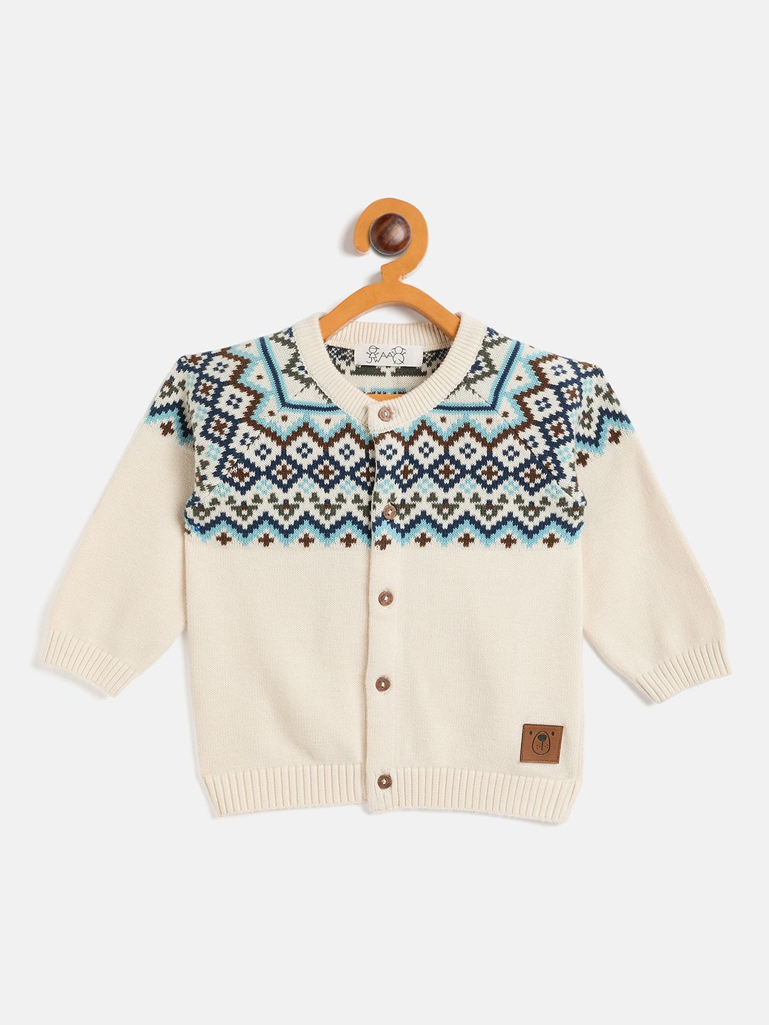 

JWAAQ Boys Printed Cotton Long Sleeves Button Closure Front Open Cardigan Sweaters, Off white