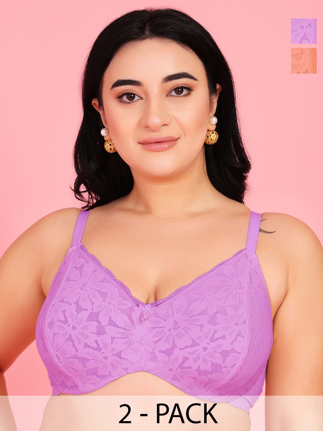 

Da Intimo Women Pack of 2 Full Coverage Underwired Bra, Peach