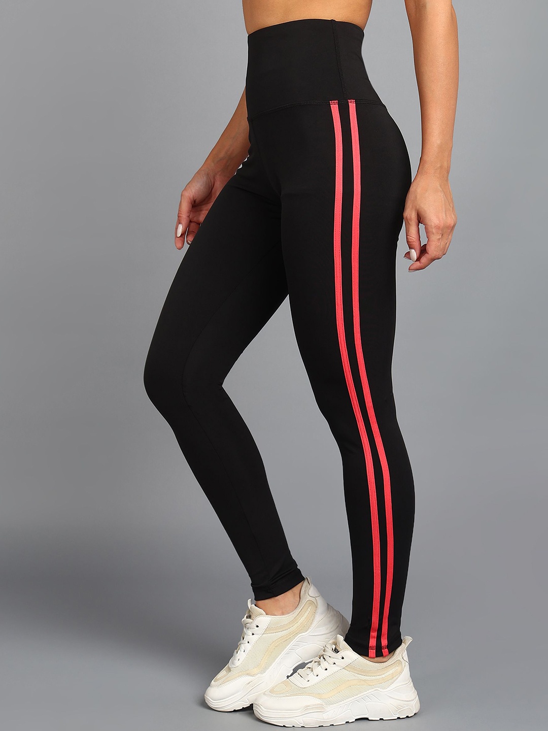 

Rock Paper Scissors Women Striped Ankle-Length Gym Tights, Black