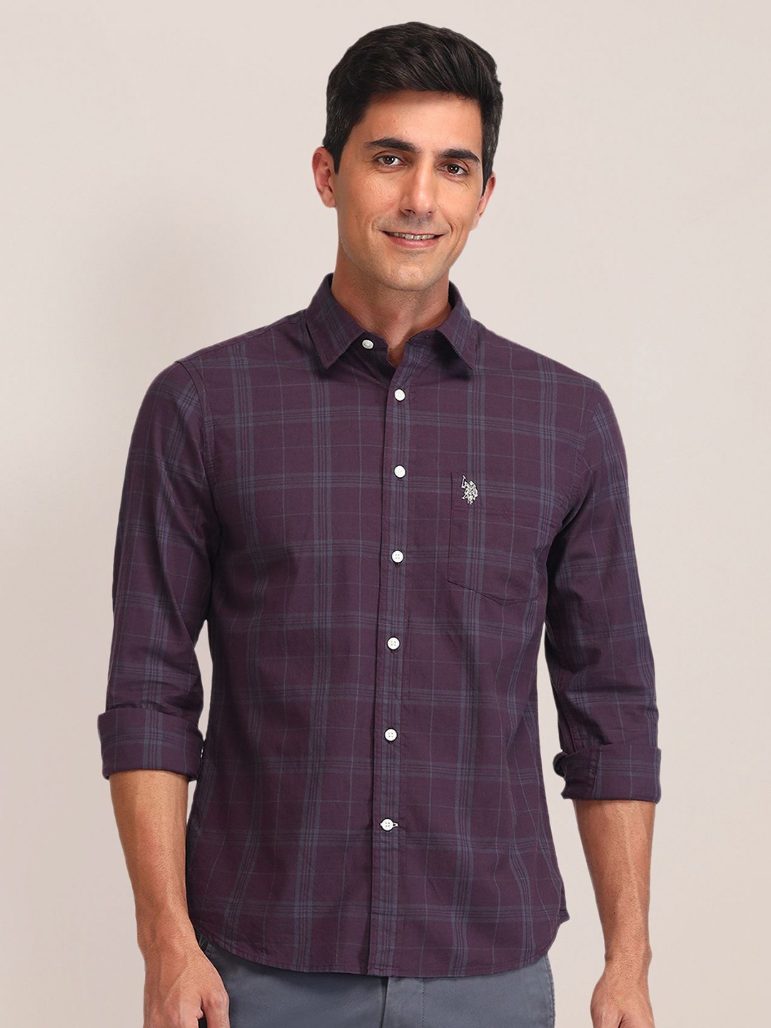 

U.S. Polo Assn. Men Manhattan Slim Fit Opaque Checked Casual Shirt, Navy blue