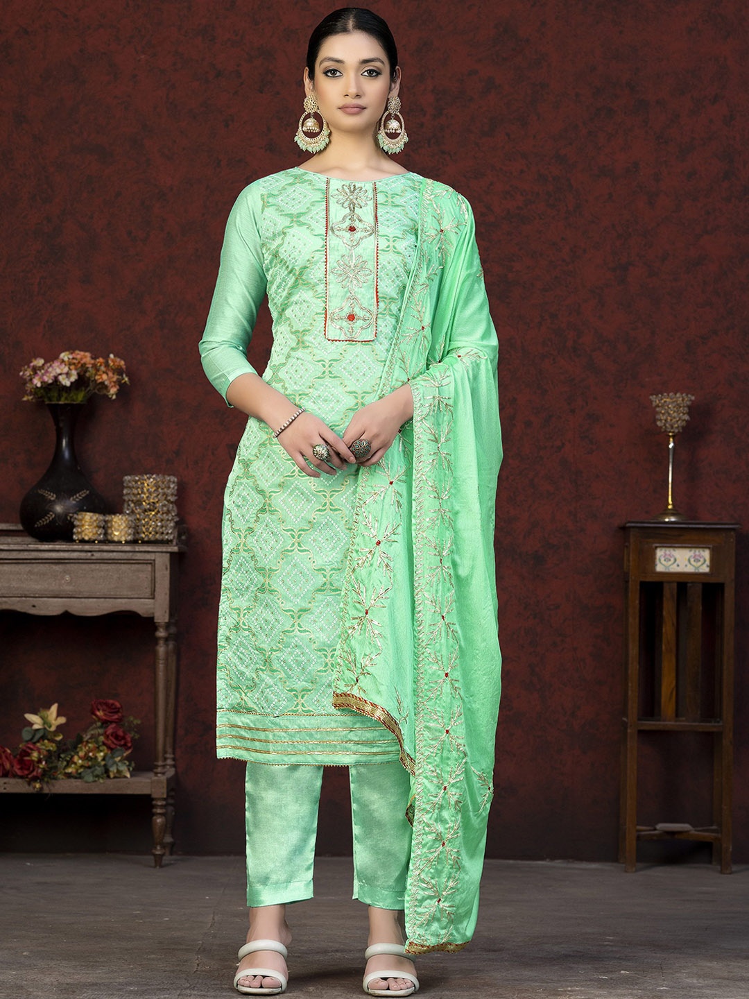 

Maroosh Embroidered Unstitched Dress Material, Green