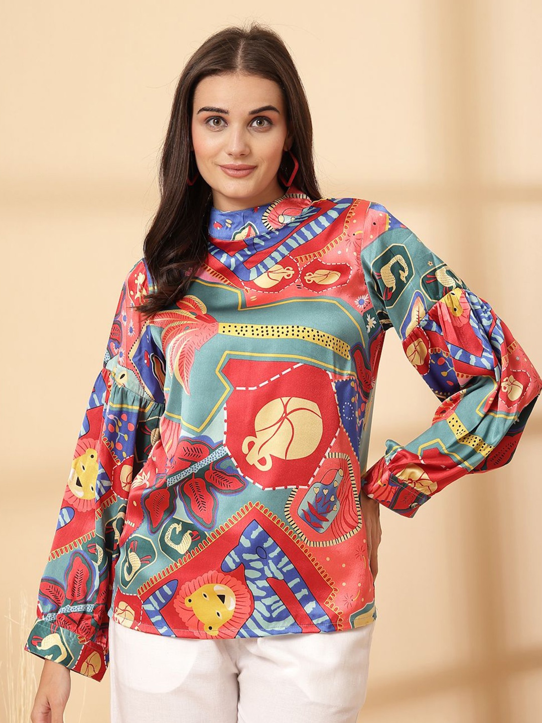 

plusS Women Abstract Print Top, Red