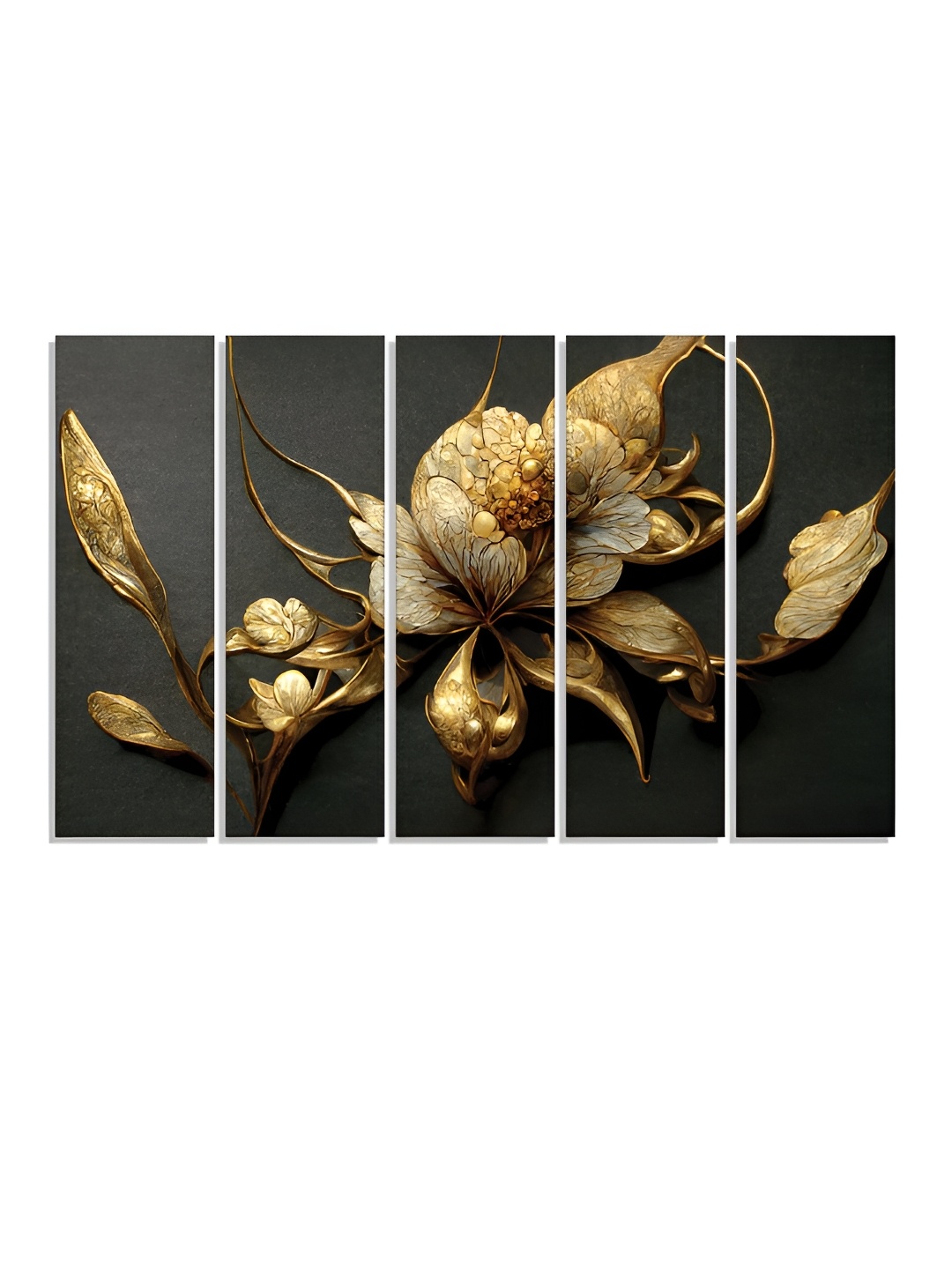 

RANDOM Vinyl Grey & Gold-Toned 5 Piece Floral Canvas Wall Paintings