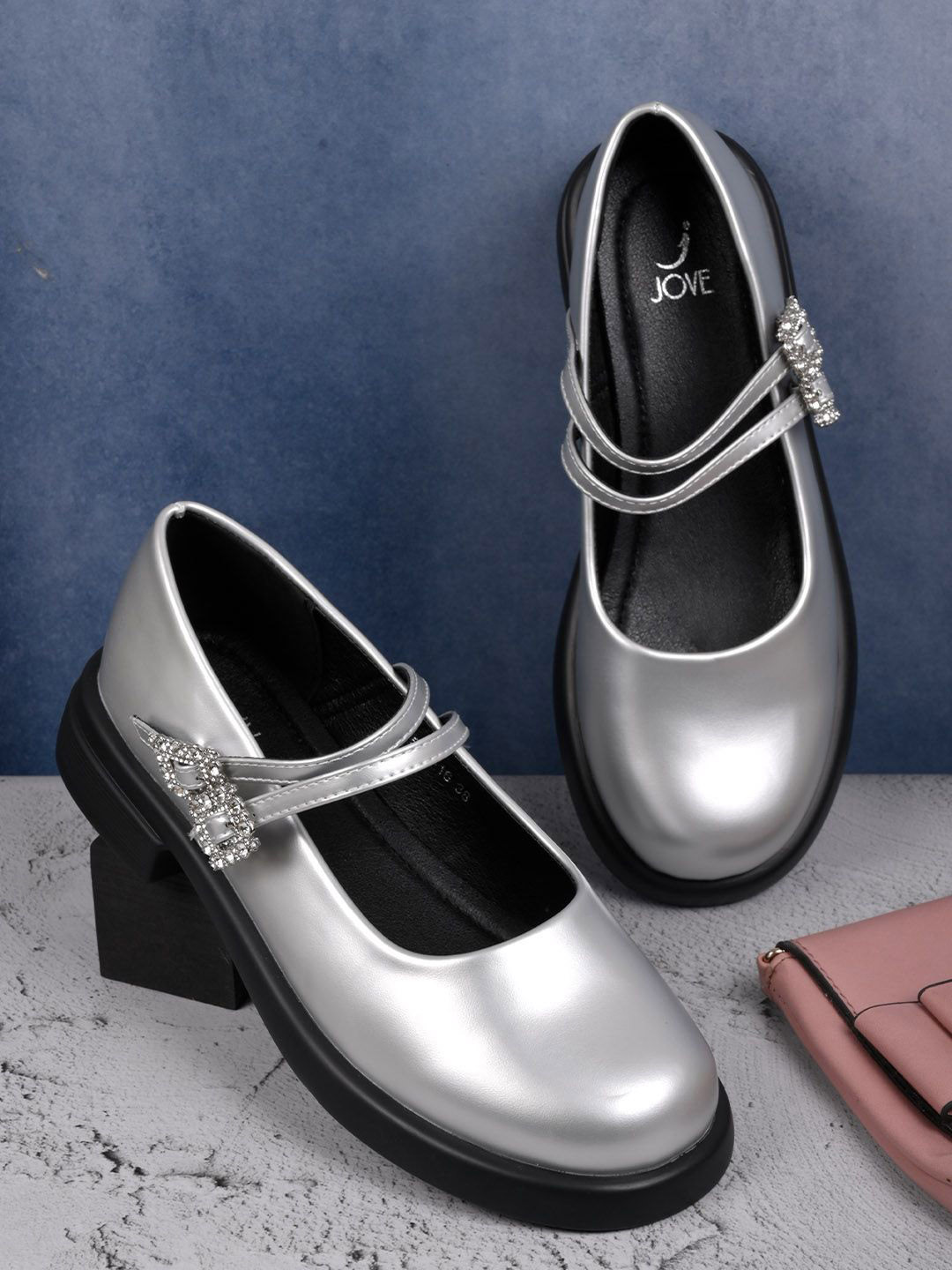 

Jove Women PU Platform Sandals with Buckles, Silver