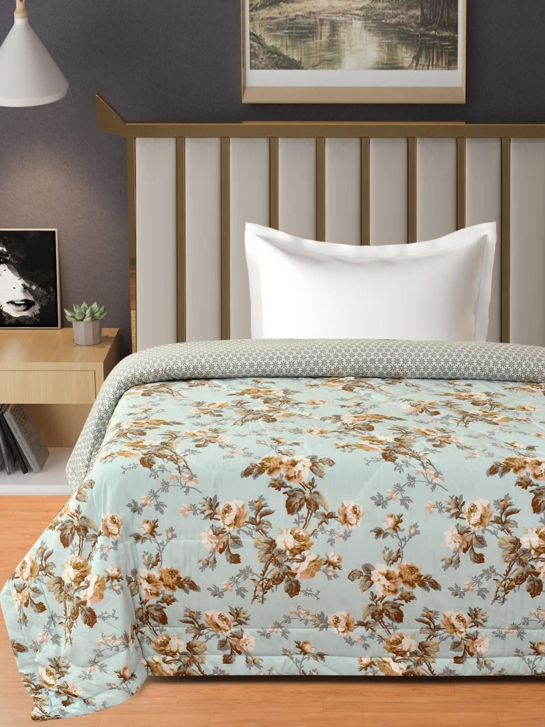 

Florida Sea Green Floral Microfiber 120 GSM Single Bed Comforter
