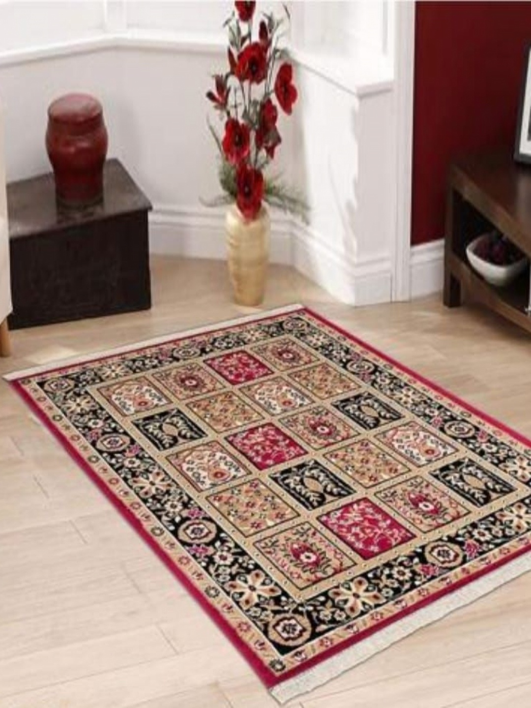 

Samjeeda Handloom carpets Red Geometric Anti-Skid Polyester Carpet