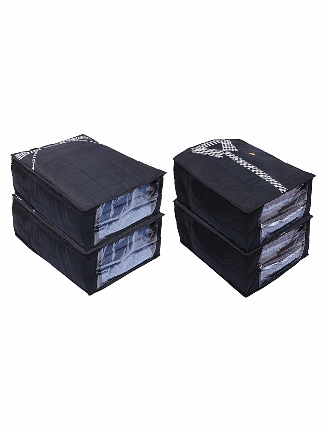 

Kuber Industries Black 4 Pieces Printed Shirt & Trouser Cover Multi-Utility Organisers