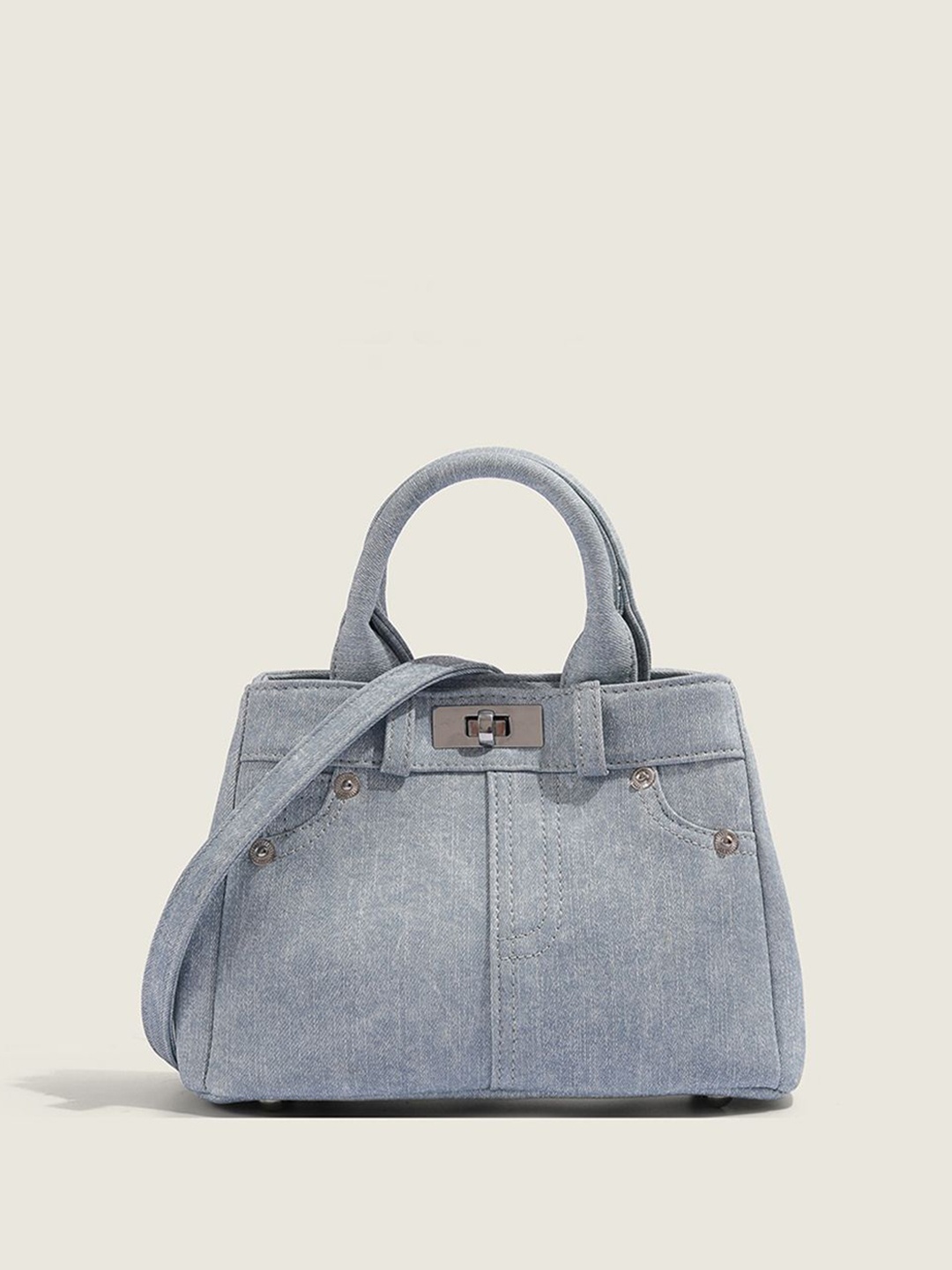 

StyleCast x Revolte Women Solid Structured Cotton Handheld Bag, Blue