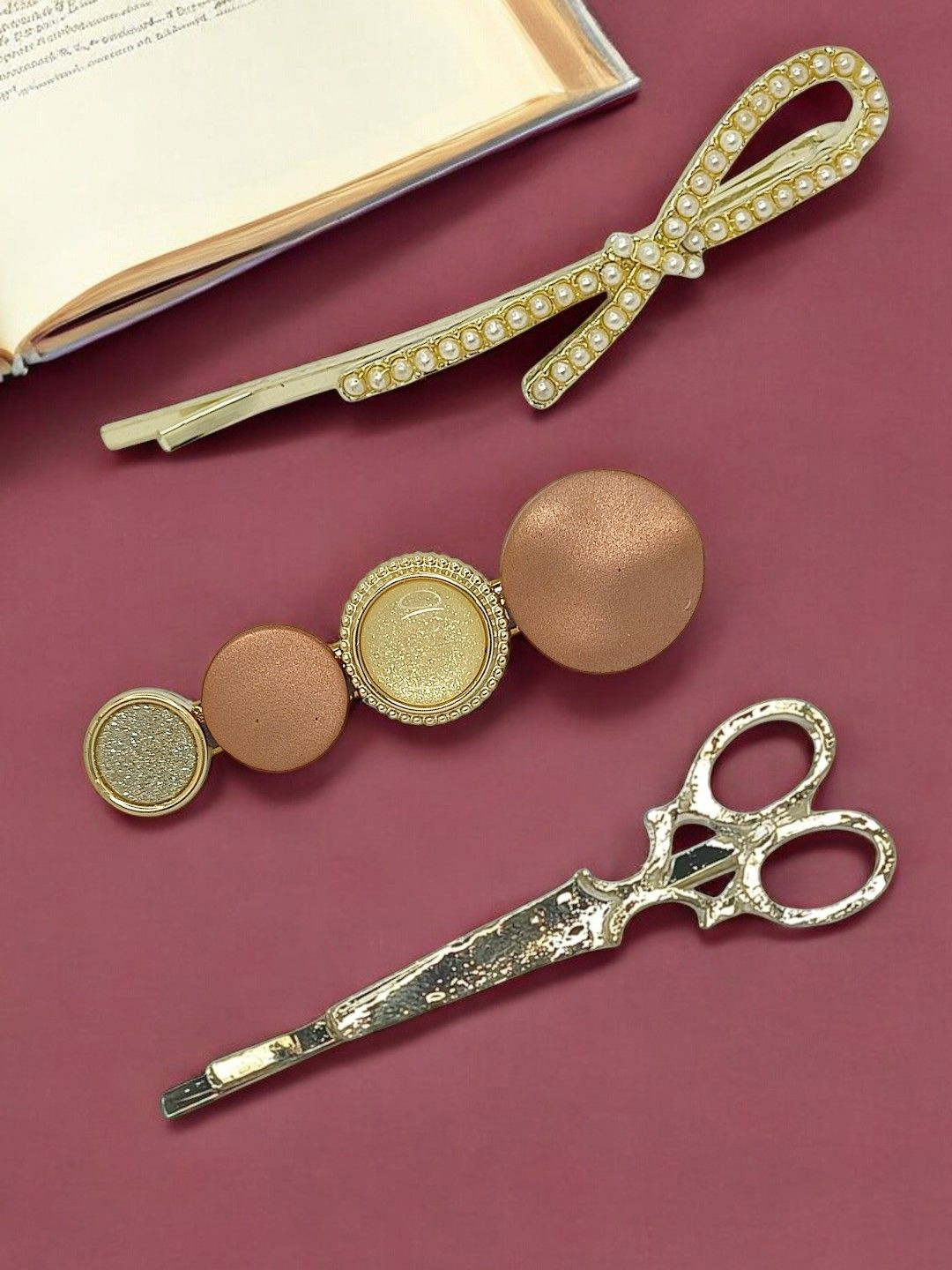 

9blings Women Set of 3 Embellished Hair Accessory Set, Gold